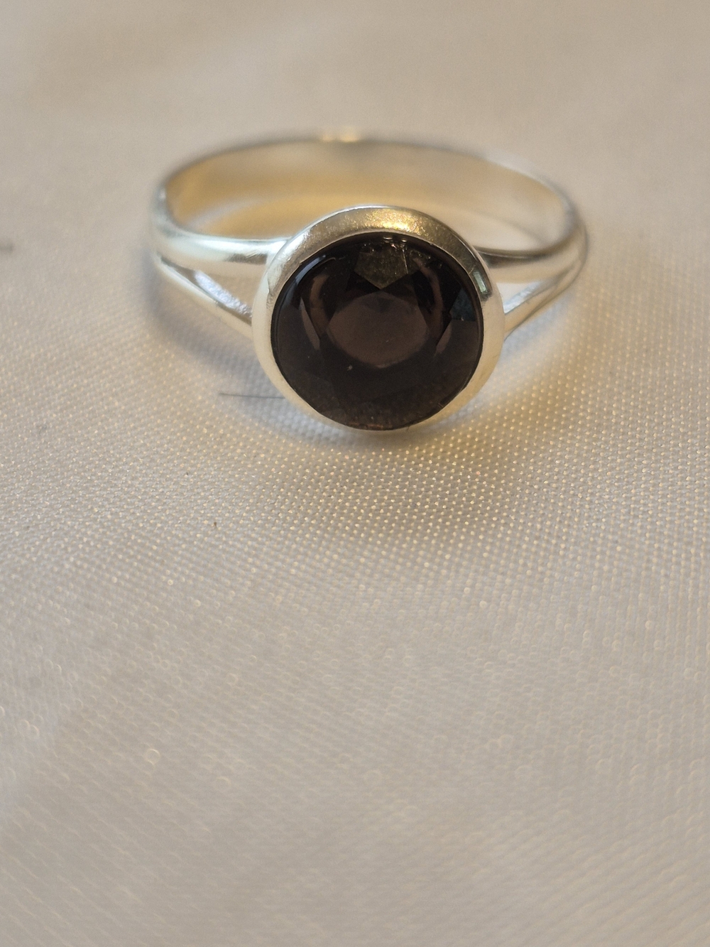 Sterling Silver Ring with Deep Smokey Quartz Stone